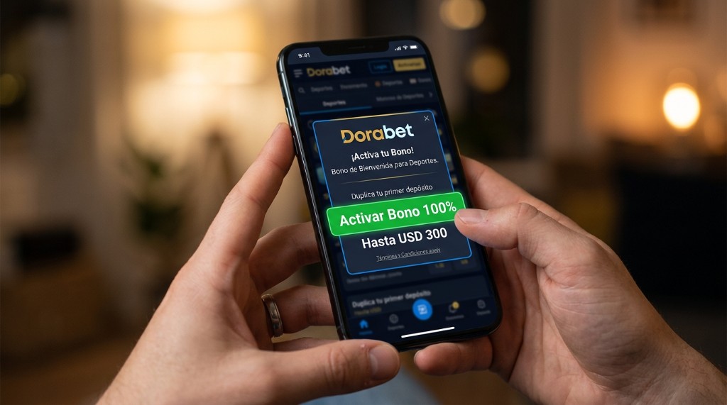 Panel donde el usuario activa a mano el bono 100% hasta USD 300